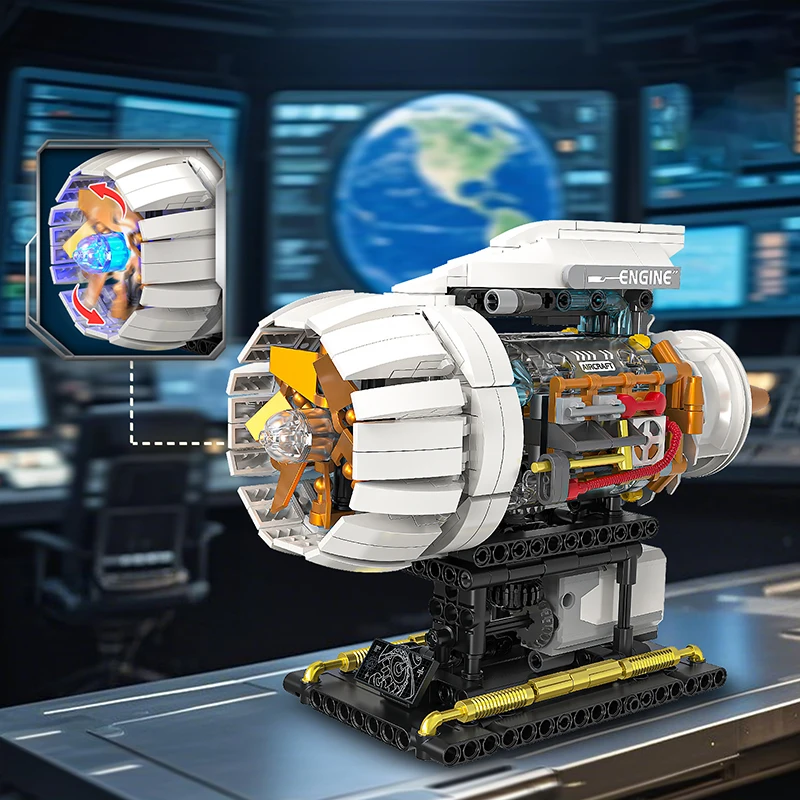 

Motorized Simulation Plane Engine Brick Model MOC Building Blocks Desktop Ornament Technical Toys Christmas Gifts Kids Adult