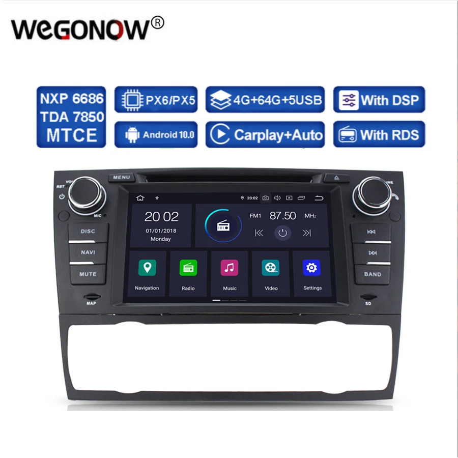 DSP PX6 IPS 4 ГБ ОЗУ 64 ГБ ПЗУ Android 11 Автомобильный DVD-плеер WIFI RDS Радио GPS-карта Bluetooth 5.0 Для BMW E90 E91 E92 E93 3 серии