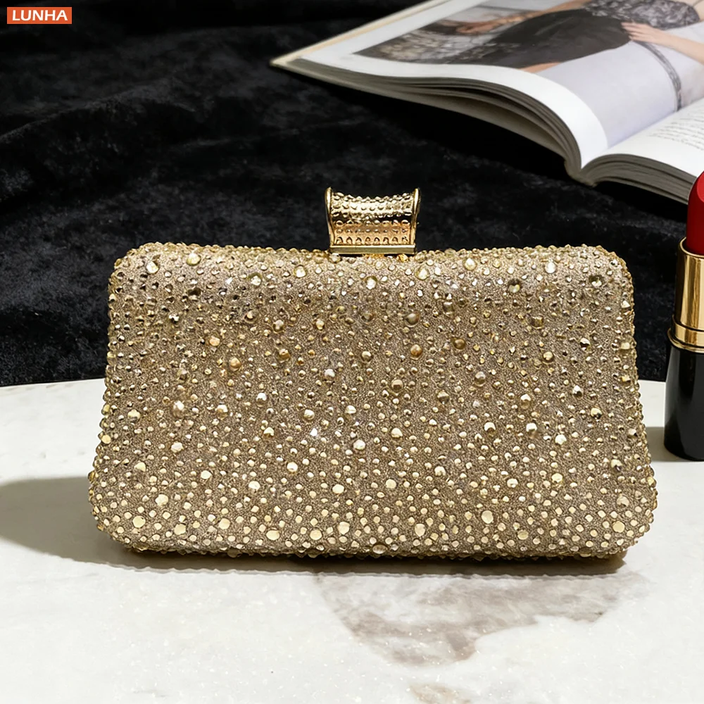 

Women's Sparkling Full Rhinestone Evening Bag Box Clutch Purse with Chain Shoulder Bag Luxury Pillow Party Bags for Wedding Prom