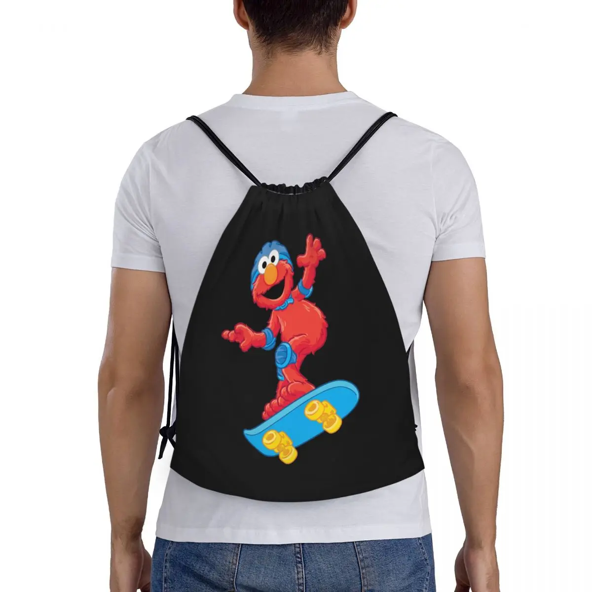 Custom Drawstring Bag Women Men Portable Sports Gym Sackpack Elmo Skate Cartoon Training Storage Backpacks