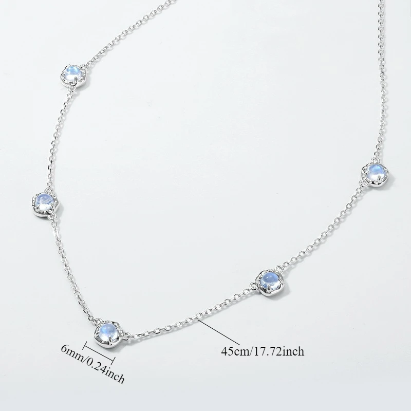 ALLNOEL 925 Sterling Silver Round Beads Rainbow Moonstone Necklace Colorful Blue Moonlight Necklace for Women Fine Jewelry Gifts