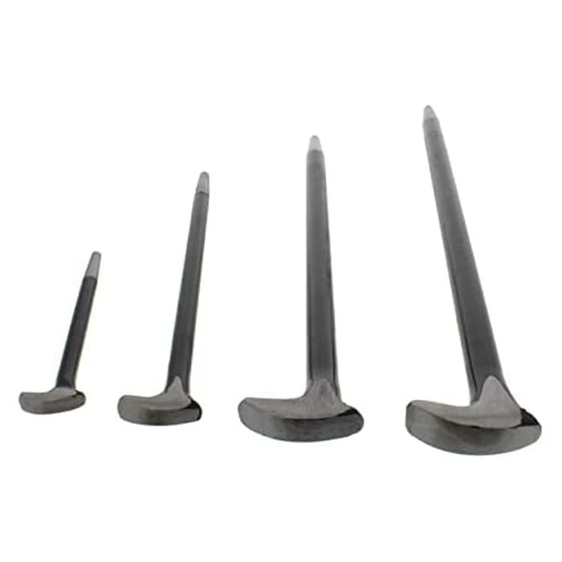 4 Piece Rolling Head Pry Bar Set Ladies Foot Mechanical Pry Bar, Black & Silver Steel Heel Lever 6 Inches 12 Inches 16 Inches