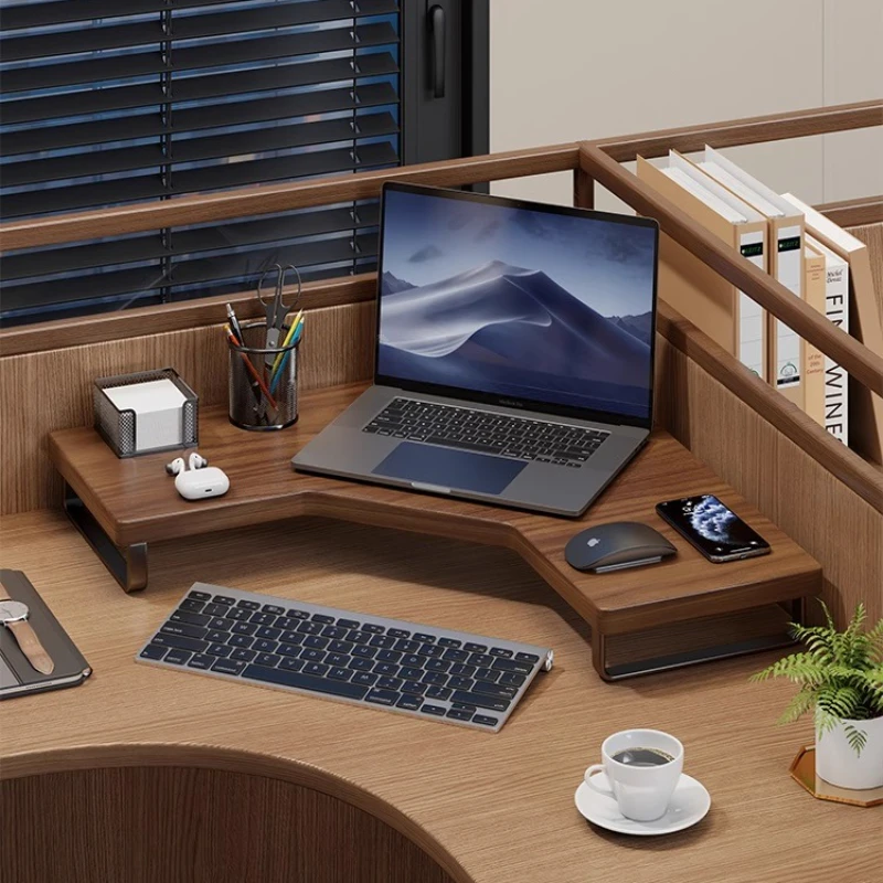 

Wooden Corner Laptop Riser, Home Desktop Computer Stand, Gaming Monitor Holder, Multi-Function Open Storage Organizer