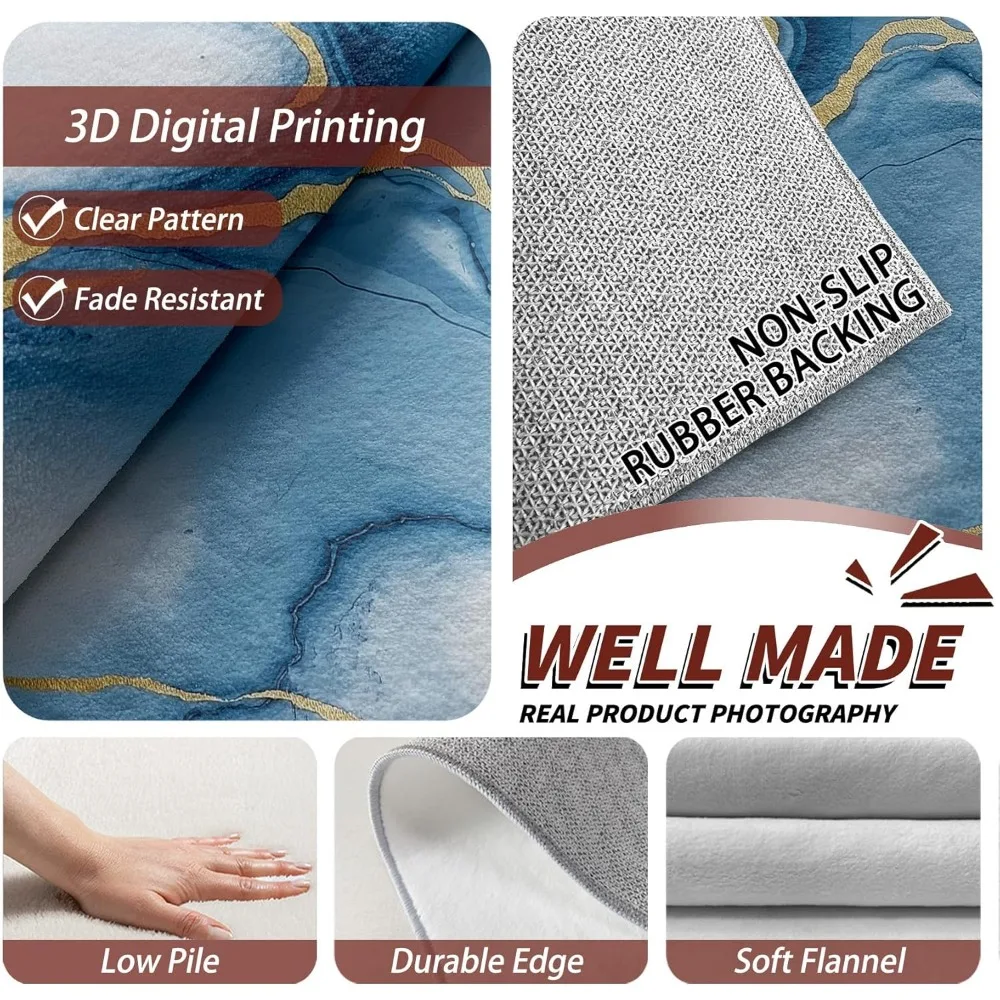 Роскошный абстрактный современный ковер белого, синего и золотого цвета для гостиной — ковер с мраморным рисунком 6x8