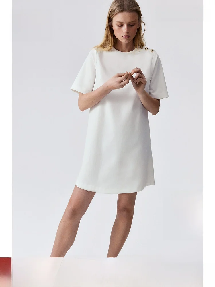 

H&M Women's Dr Casual round Ne ort Sve A-Line Skirt Ele Faion Spring Collection Polyester Viscose Spandex