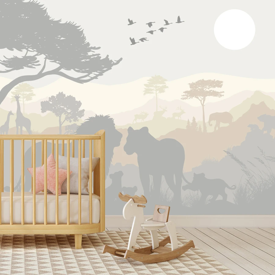 

Removable Peel and Stick Optional Wallpapers for Living Room Decoration Kids Baby Sunset Animals Contact Wall Papers Home Decor