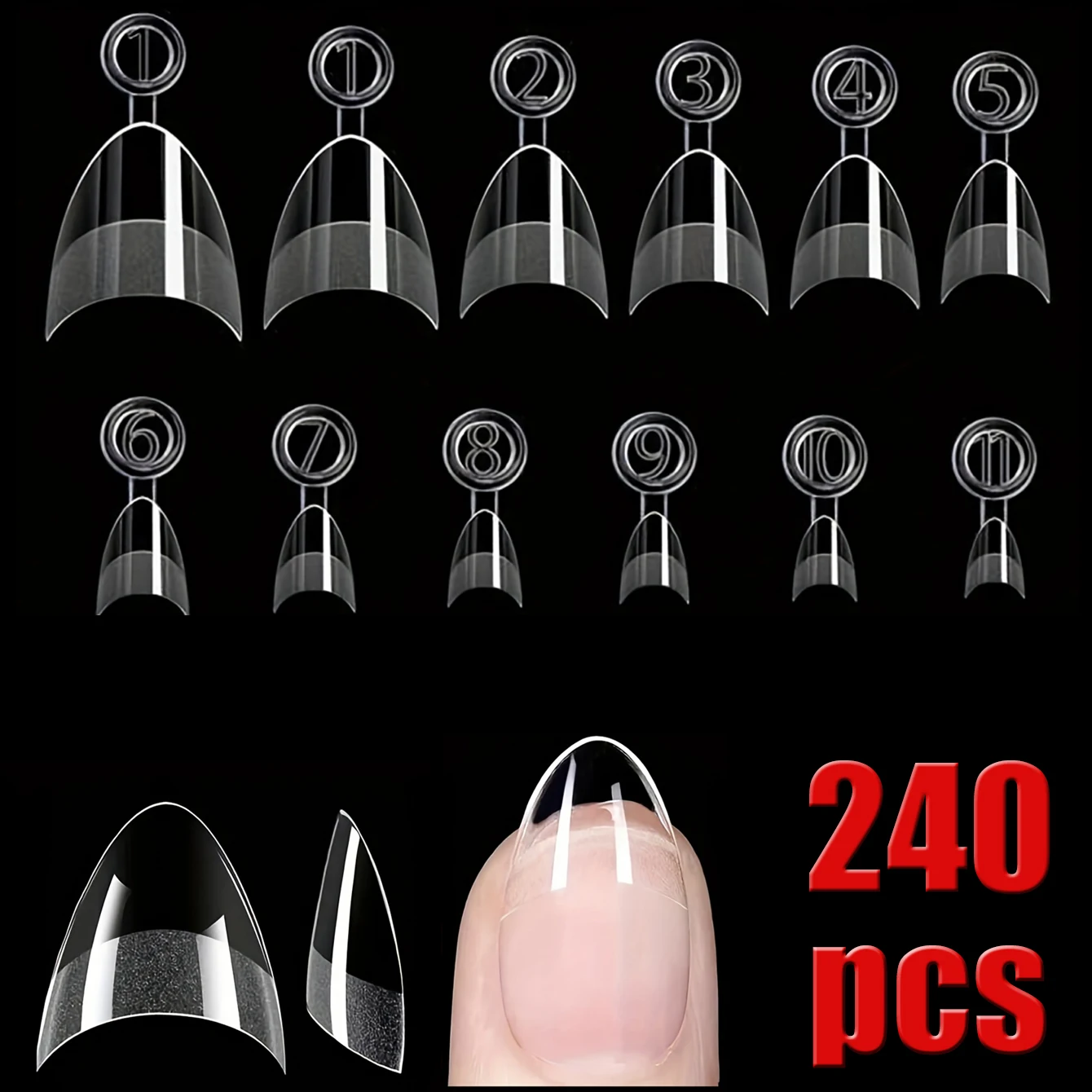 120/240 pcs Half Cover Almond Fake Nails Half Matte Pre Buff Acrylic Nails Extra Short Almond Shape Gel Nail Tips 12 Sizes