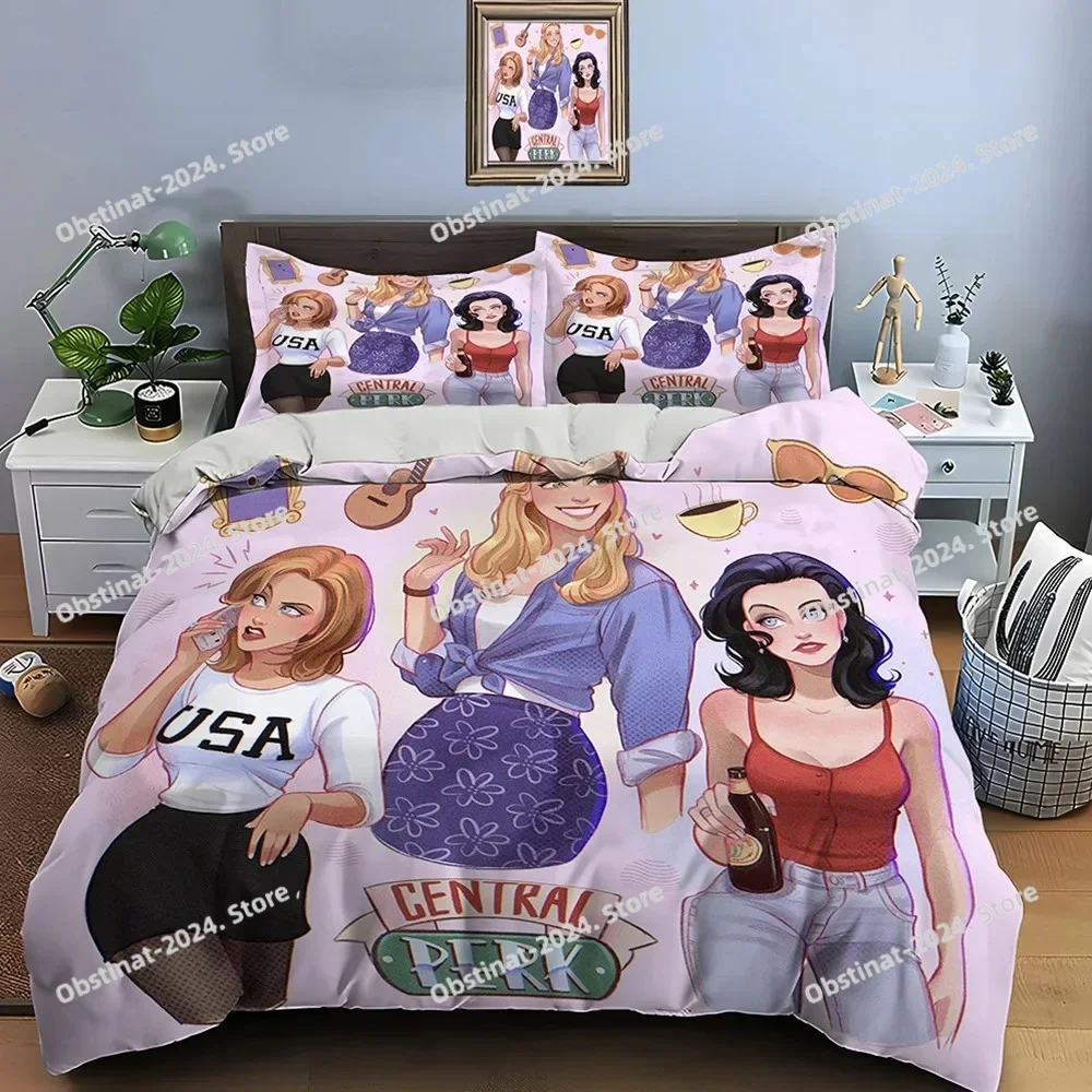 Funny Friends Print Bedding Set Duvet Cover 1 Duvet Cover 2 Pillowcases Adult and Children Bedding Set Luxury TV Show Pattern