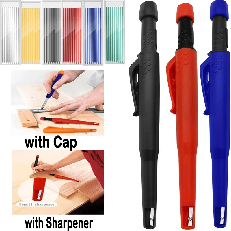 Solid Carpenter Mechanical Pencil with Sharpener with Pen Cap Woodworking Construction Pencil Stationery School Office Supplies