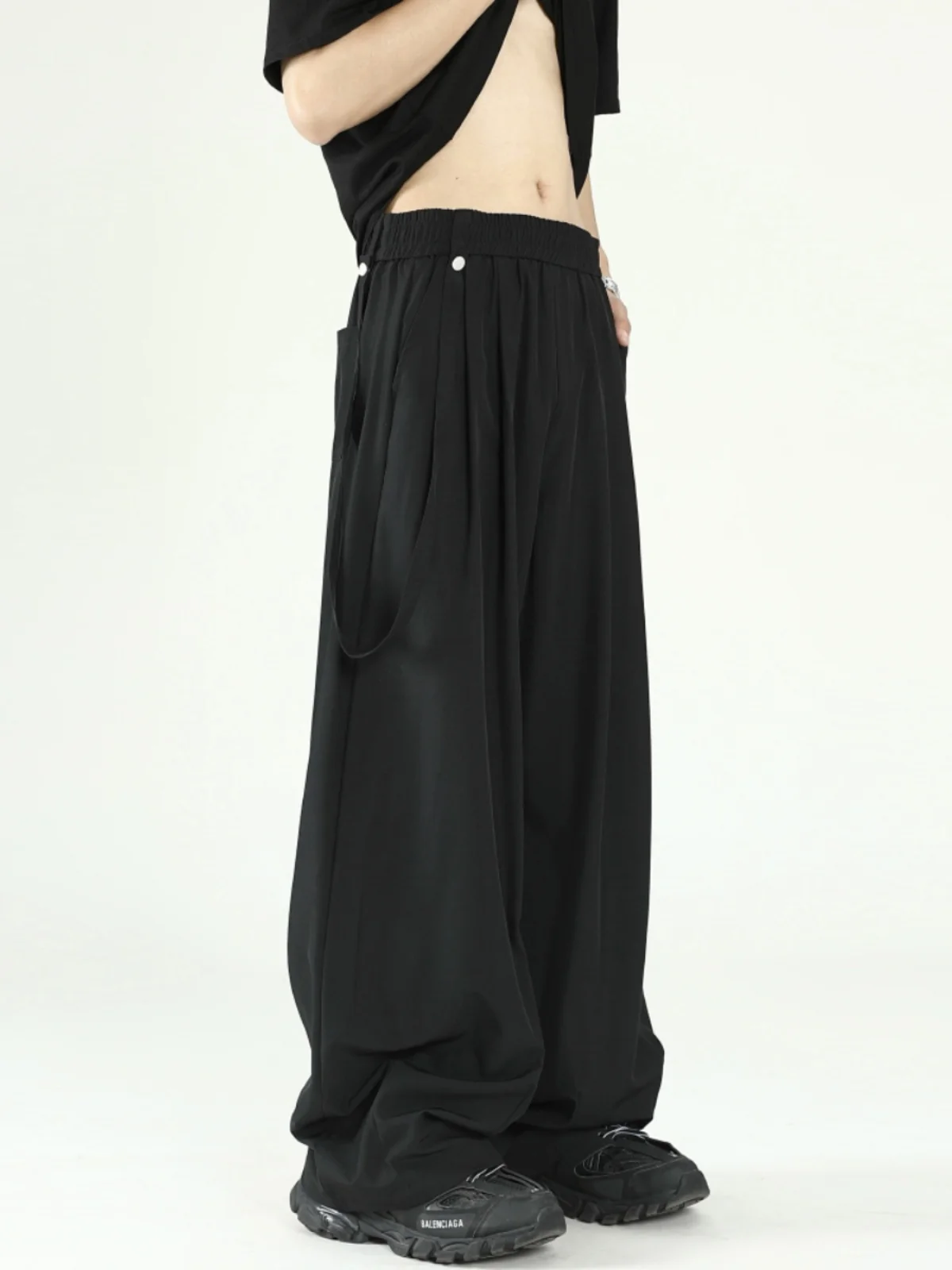 

Men's Summer Thin Ice Silk Qui Dry Pants Drapey Wide Leg Straight Casual Long Trousers Faionable Low Waist Classic Sle