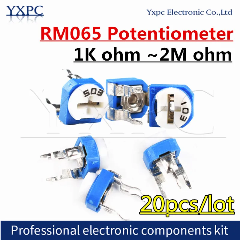 10pcs RM065 RM-065 100 200 300 500 1K 2K 3K 5K 10K 20K 50K 100K 200K 500K 1M ohm Trimpot Trimmer Potentiometer variable resistor