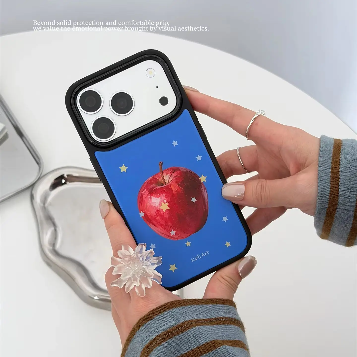 Retro Apple Yellow Star Blue Advanced Phone Case For iPhone Duo 18 17 Air 16 15 14 13 12 11 Pro Max 8 7 Plus XS Anti-Drop Cover