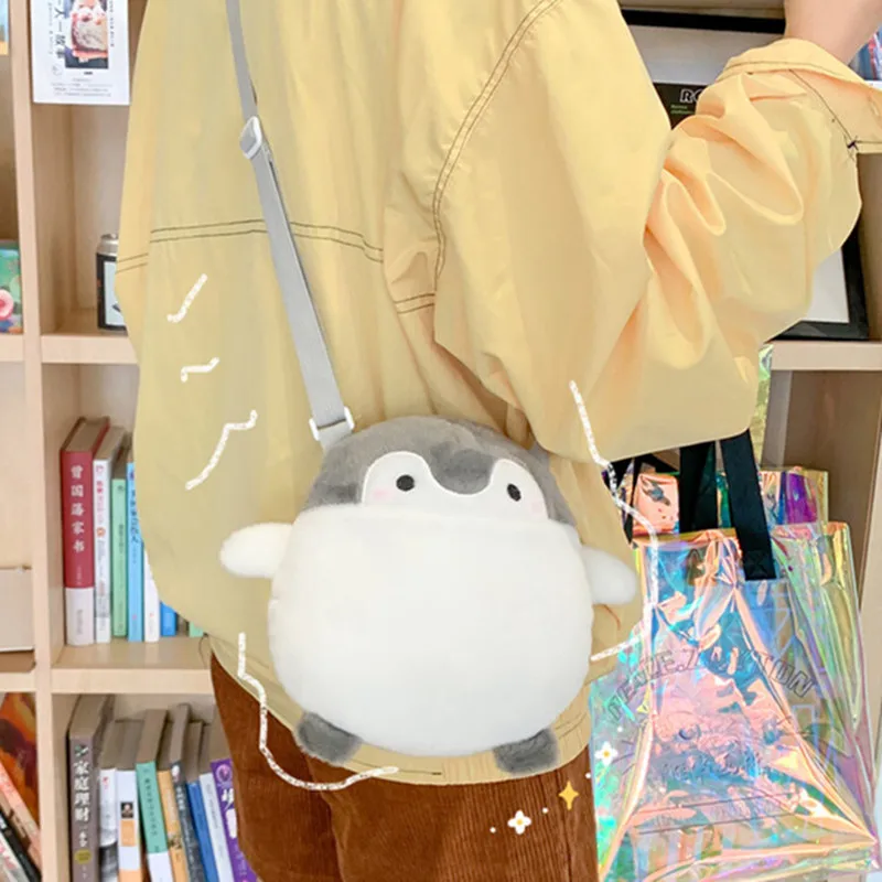 Japanese girl heart penguin messenger bag women cute plush shoulder bag cartoon ins doll toy plush bag