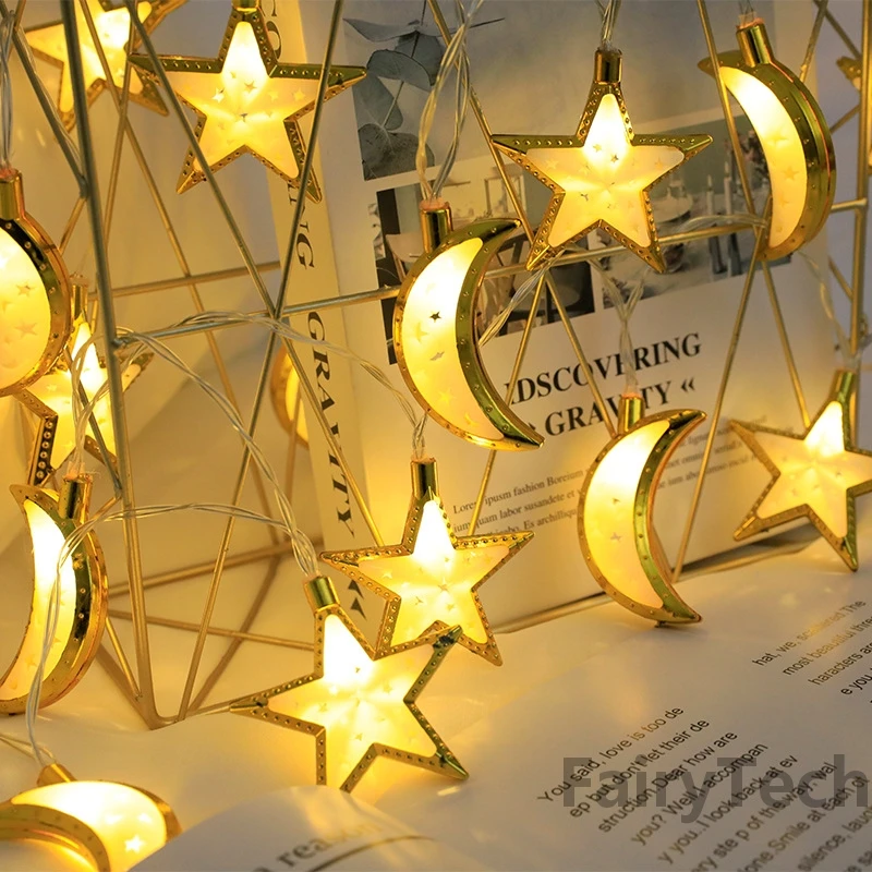 10led Eid Mubarak Star Moon Led String Fairy Lights Ramadan Kareem Decoration for Home Islamic Muslim Festival Party Supplies