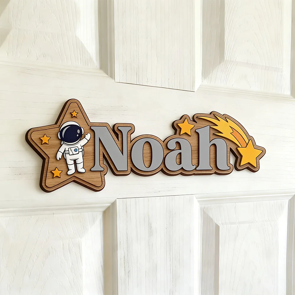 Space Astronaut & Shooting Star Custom Name Sign Galaxy Nursery Wall Art Personalized Wooden Plaque for Kids Room image 4