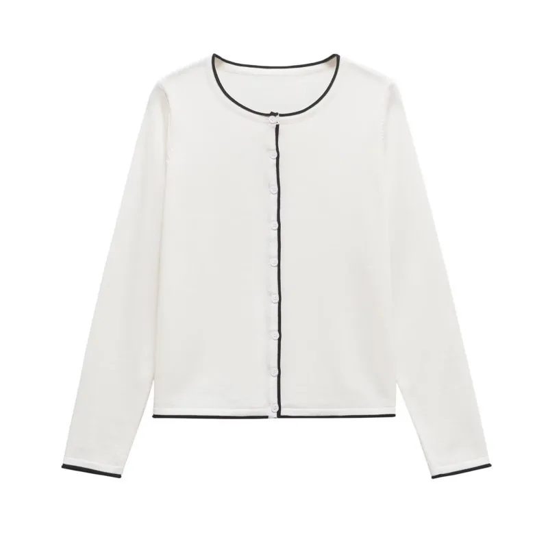 

Fashion White Knitted Sweater Jumper For Women Autumn 2025 New Simple Long Sleeve Round Neck Cardigan Tops Casual Slim Knitwear