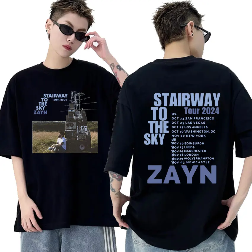 Zayn Stairway To The Sky Tour 2024 Music Album Print T Shirt Men Women Hip Hop Fashion Retro Oversized Cotton T-shirt Streetwear