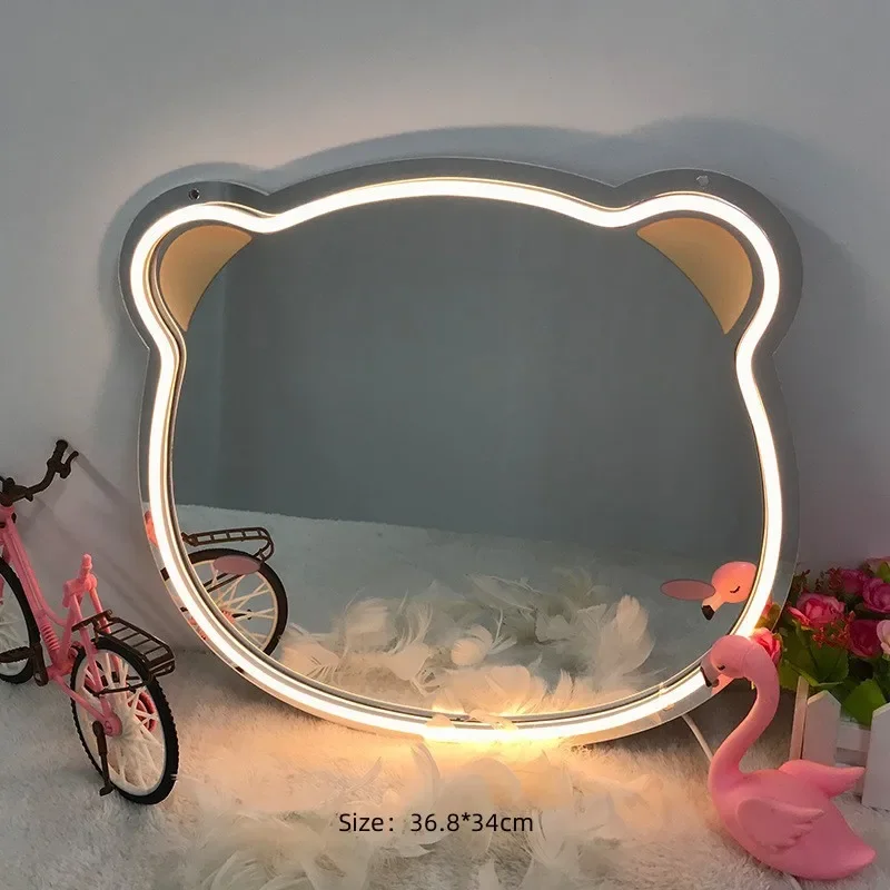 Creative Animal Shape Mirror Neon Light Signs Home Decoration Led Neon Mirror Christmas Atmosphere Wall Decor Lamp Bar Led Sign