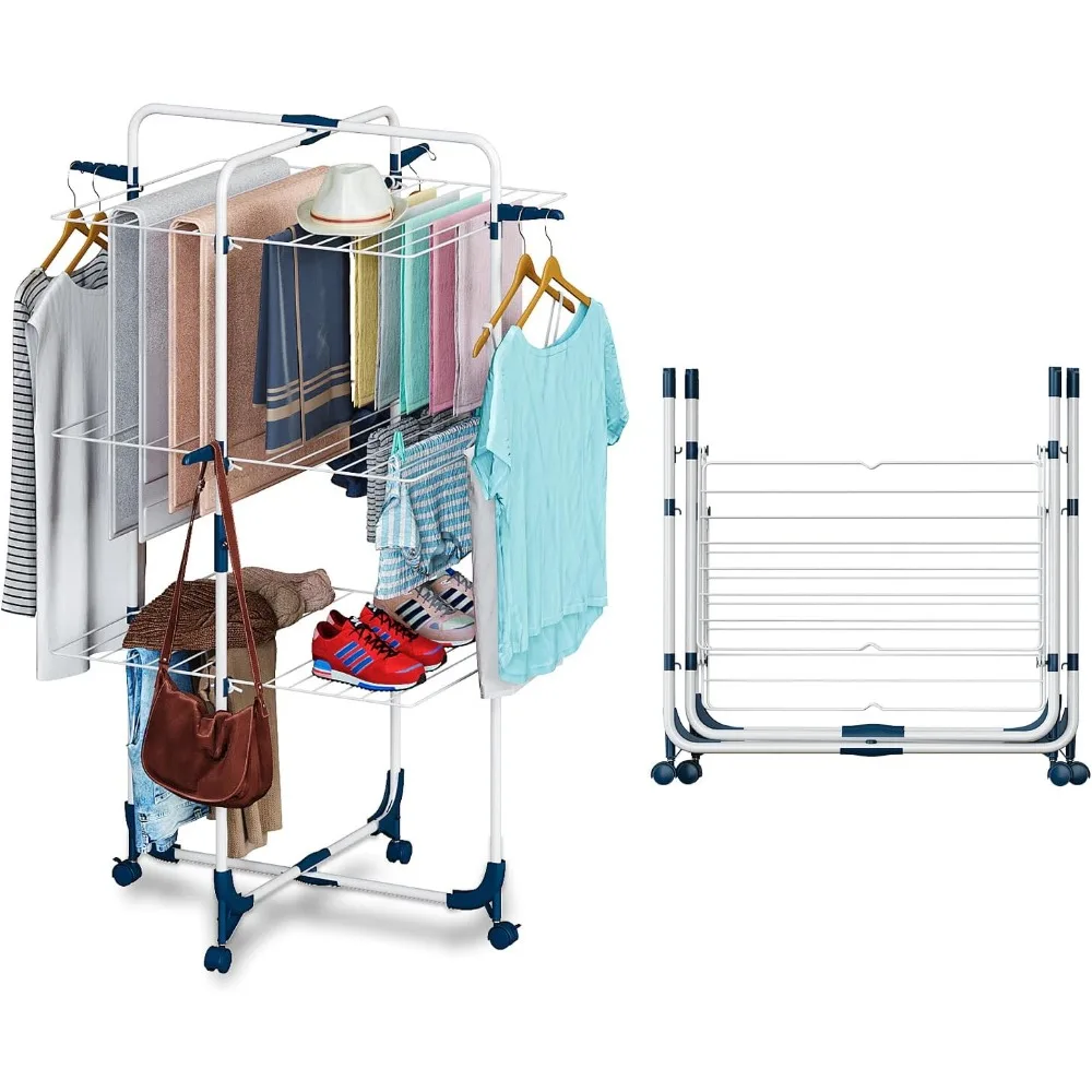 

Foldable Clothes Drying Rack for Saving Space, Mobile Tower Clothing Airer,Drying Rack for Indoor & Outdoor Hanger Clothes