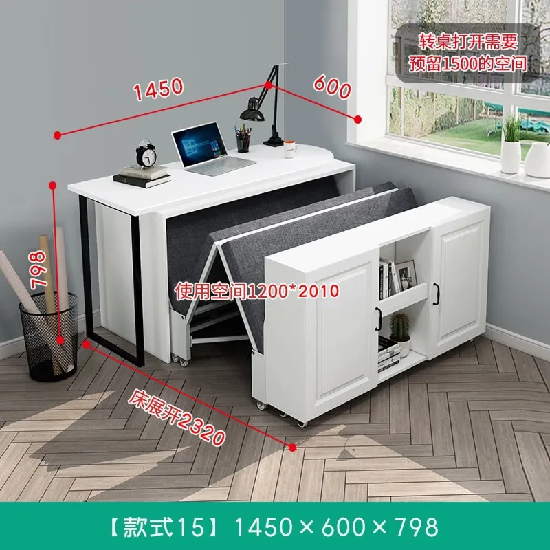 study folding bed desk bookshelf combination, simple home lunch break invisible bed computer desk integration