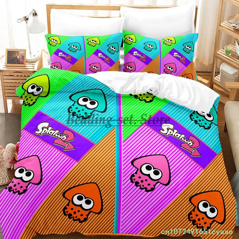 2023 Game Splatoon 3 Inkling Squid Bedding Set Single Twin Full Queen King Size Bed Set Aldult Kid Bedroom Duvetcover Sets 5