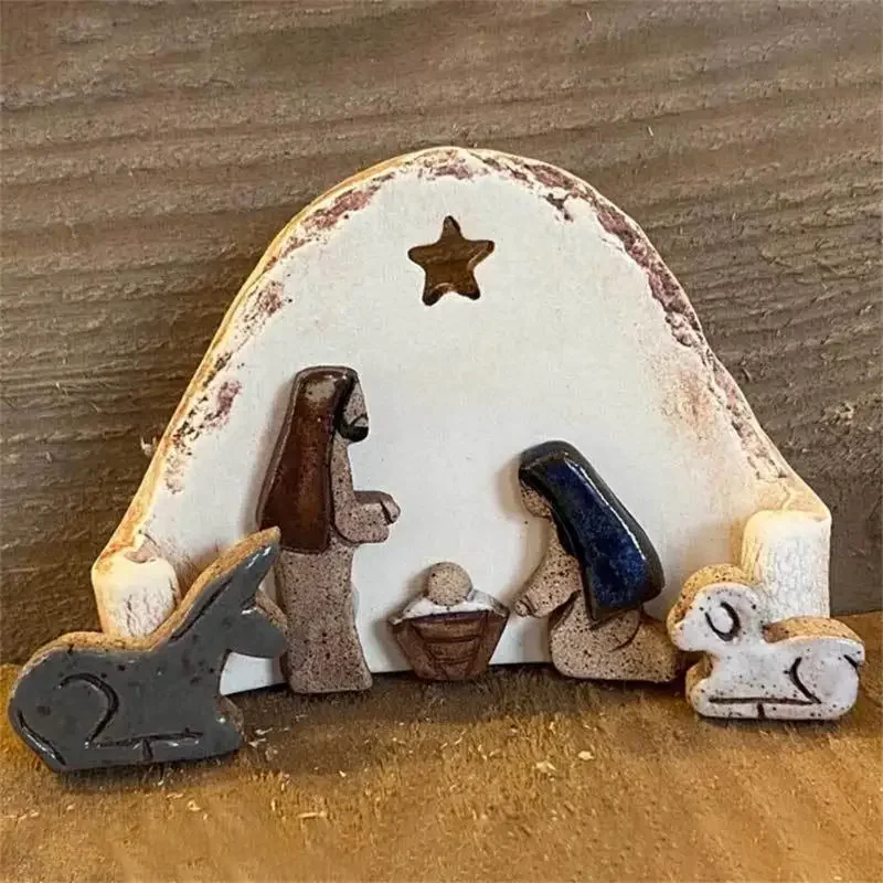 Nativity Scene Set Christmas Crib Figurines Baby Jesus Manger Miniatures Ornament Church Catholic Gift Easter Table Decor Gift