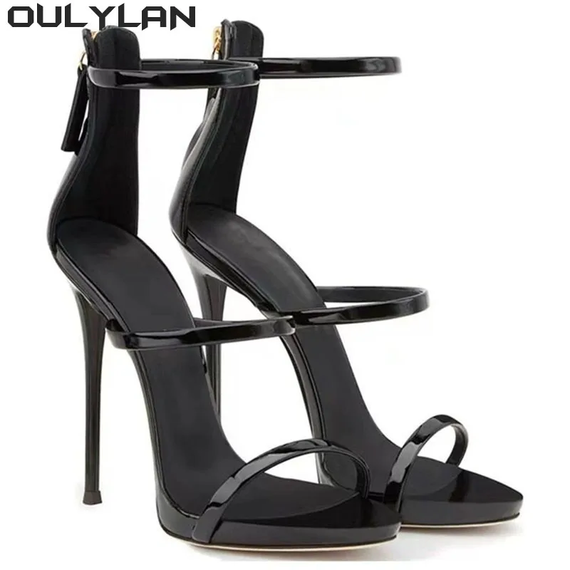 Oulylan 2024 Women\'s Summer New Sexy Stiletto Heels Sandals Fashion High-quality Banquet Zipper Strap Combination High Heels