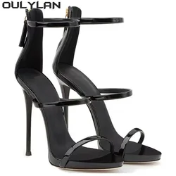 Oulylan 2024 Women's Summer New Sexy Stiletto Heels Sandals Fashion High-quality Banquet Zipper Strap Combination High Heels