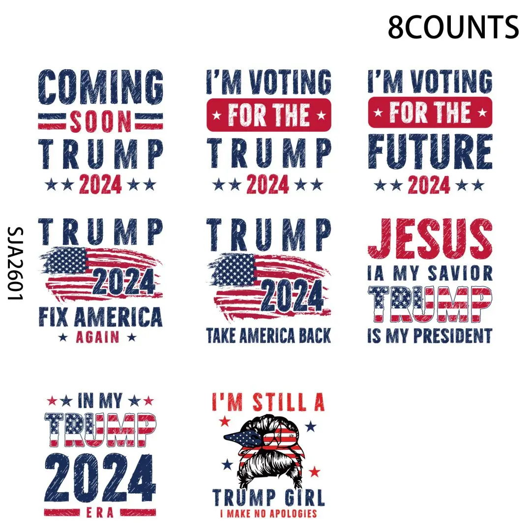 8pcs Trump 2024 UV DTF Cup Stickers, Waterproof Sticker Pack for Decorating Mugs, Cups,DIY Art Supplies