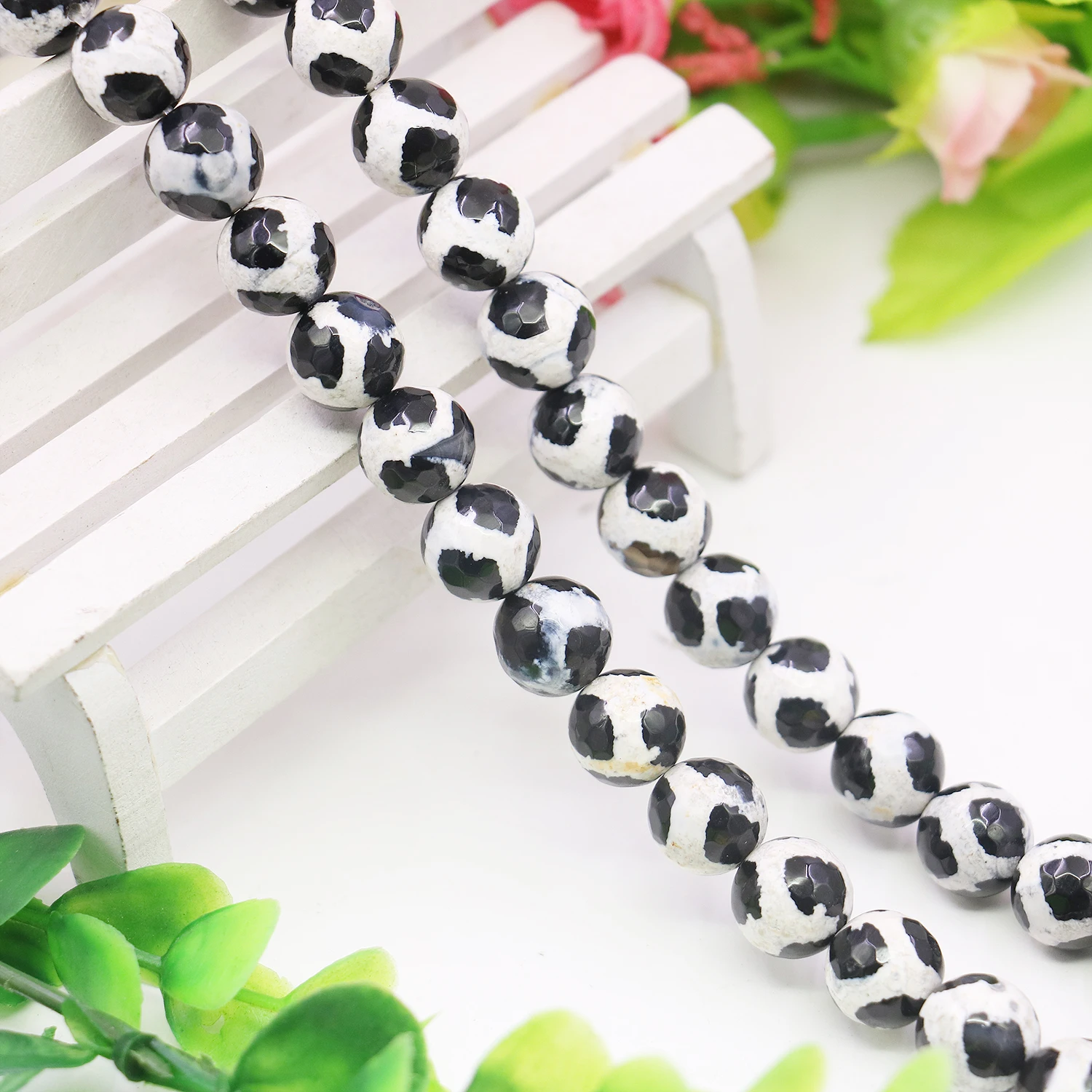 6/8/10mm Natural Agate Stone Round Faceted Black&White Zebra Gemstone Loose Beads DIY Onyx Women Girl Jewelry Making Design