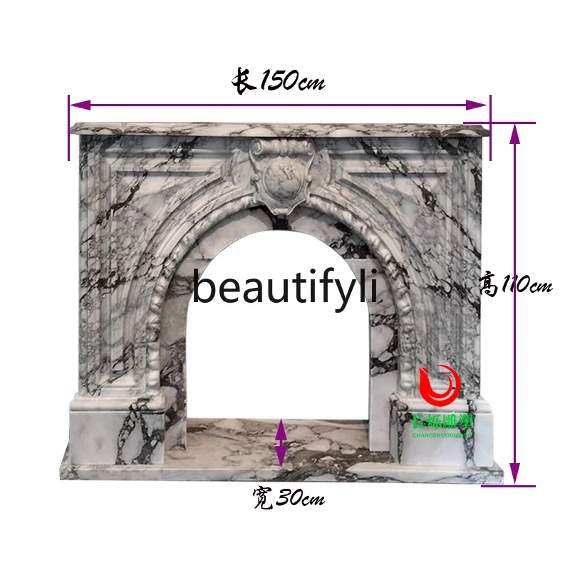 J132 Marble fireplace French arch natural stone mantel retro living room porch background