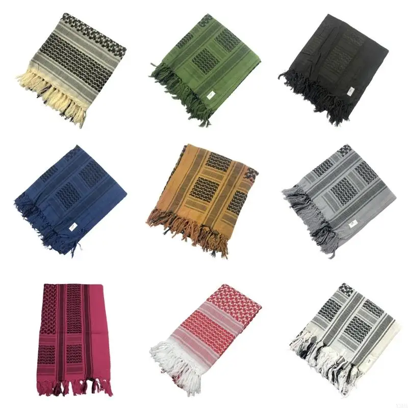 X3UA Desert Shemagh Scarf Cotton Arab Headscarf Unisex Keffiyeh Face Cover Universal Headwrap Arabian Scarf Head Cover