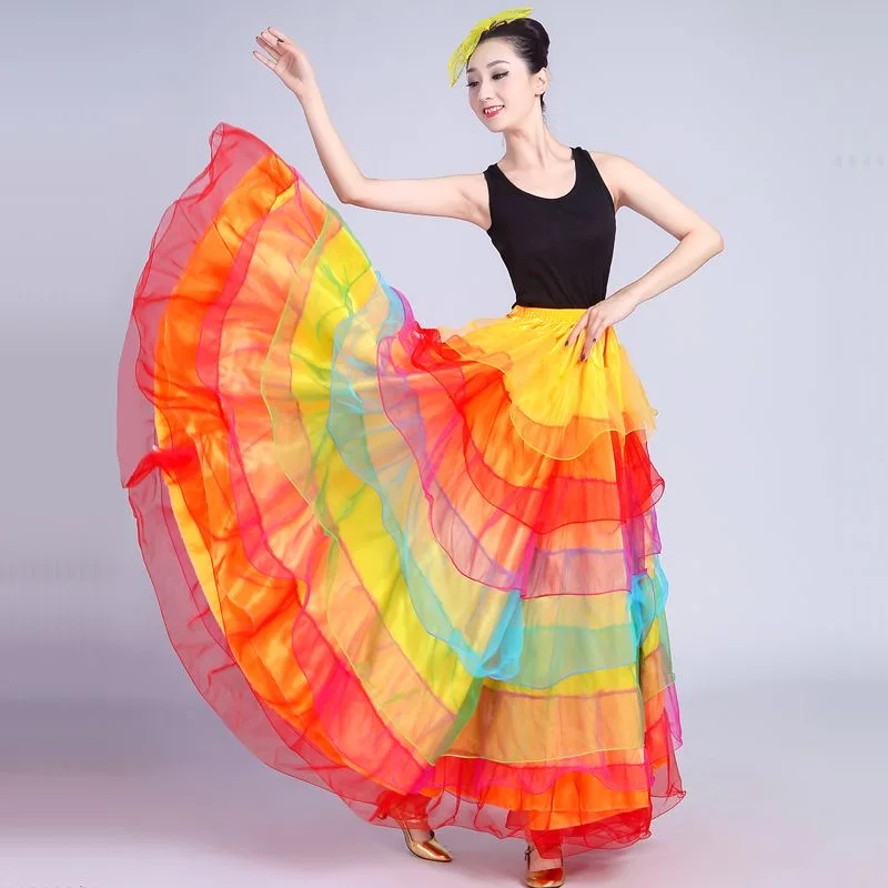 Jupe Flamenco espagnole pour femmes, lisse, grande balançoire, couture en dentelle, fête de carnaval, salle de bal, Costumes de danse du ventre gitane, 360 – 720