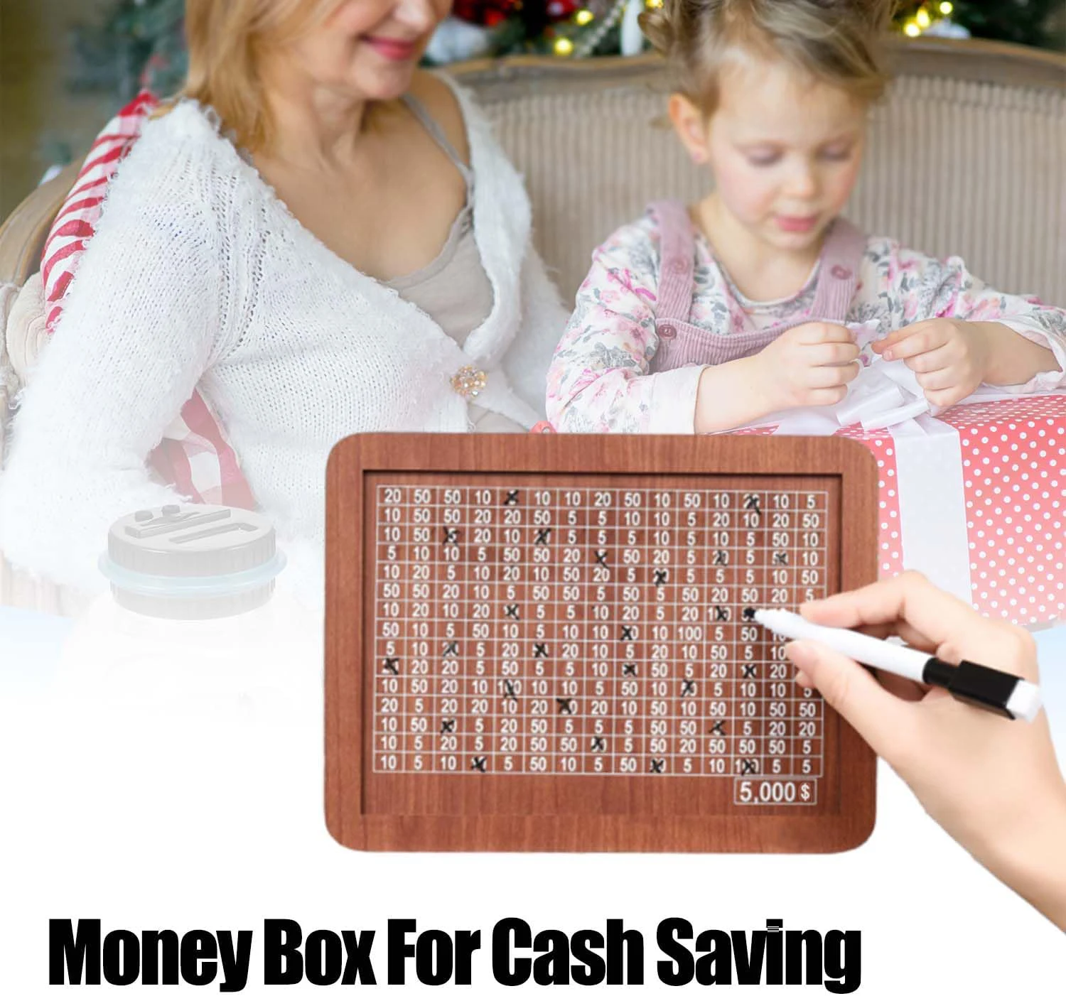 Wooden Piggy Bank Reusable Handmade Money Box, Piggy Bank with Saving Goal and Numbers To Check for Helps The Habit of Saving