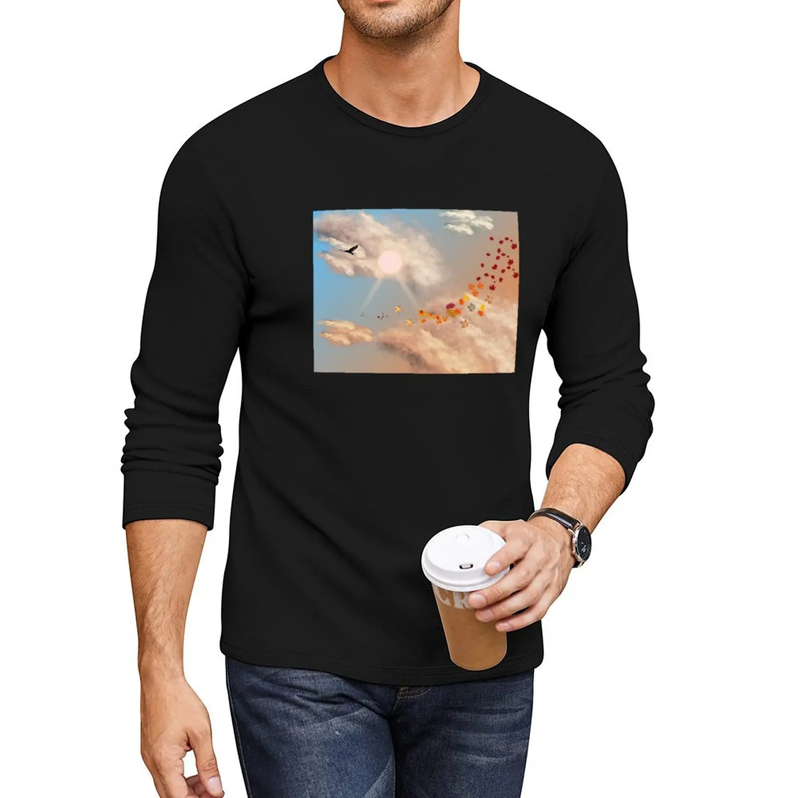 

Fall Leaves Blowing in the Wind Long T-Shirt oversized t shirt graphic t shirt kawaii clothes men clothing