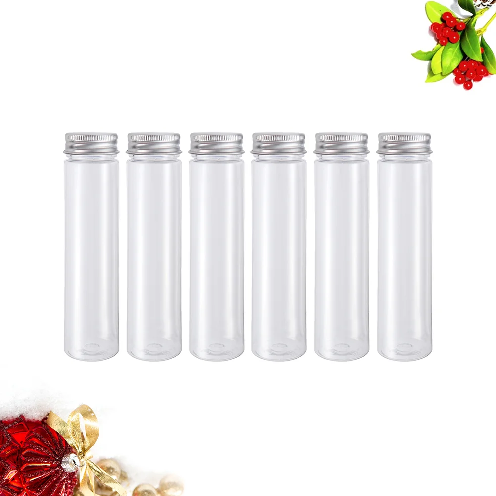 6PCS 110ml Plastic Clear Test Tubes Flat-bottomed Candy Travel Lotion Containers with Screw Caps