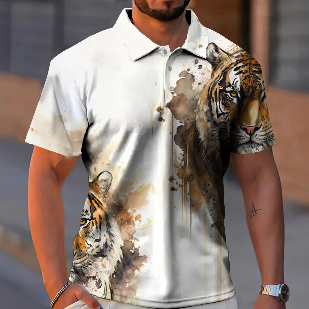 Animal Men Polo 3D Tiger&Lion Printed Ferocious Beast Men's Clothing Summer Casual Short Sleeve Loose Oversize Shirts Senior Top