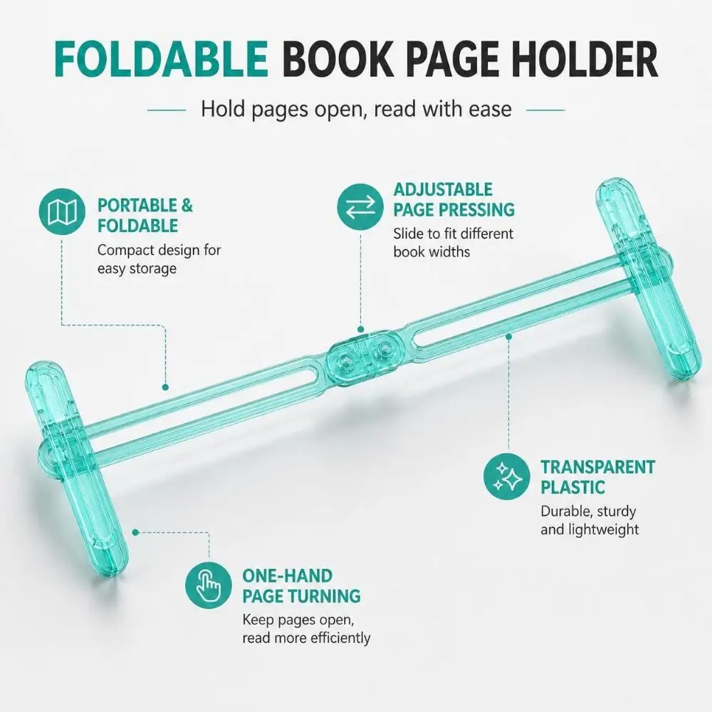 New Plastic Book Page Holder Transparent Portable Book Page Clip Foldable Page Pressing Reading Book Clip Study Supplies