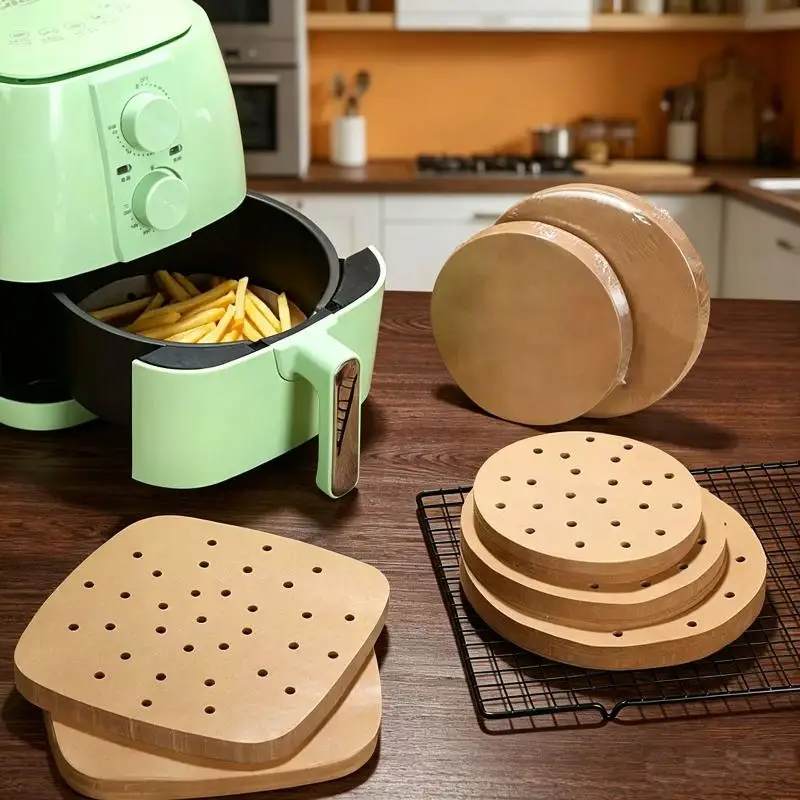 100Pcs Air Fryer Paper Disposable Air Fryer Parchment Kraft Paper Liners Non-Stick Steamer Liners For Oven Microwave Steaming