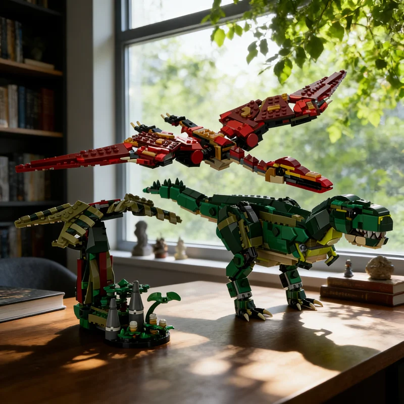 

1212pcs MOC Tyrannosaurus And Quetzalcoatlus Creator 3 1 Model Building Blocks Architecture Toy Christmas Gifts Brick Kids DIY
