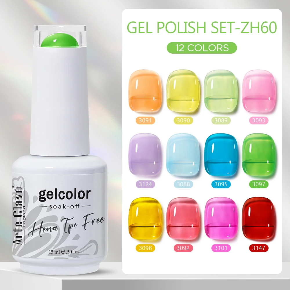 

Набор гель-лаков Arte Clavo, 12 шт., полуперманентный, УФ/LED, без HEMA и TPO, для самостоятельного маникюра и салонного использования