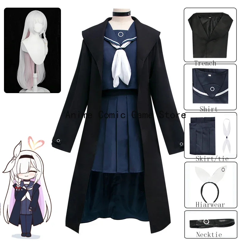 Blue Archive Purana Cosplay Costume Wig Anime Project MX Arona Jk Sailor Skirt Long Trench Coat Halloween Party Outfit for Women