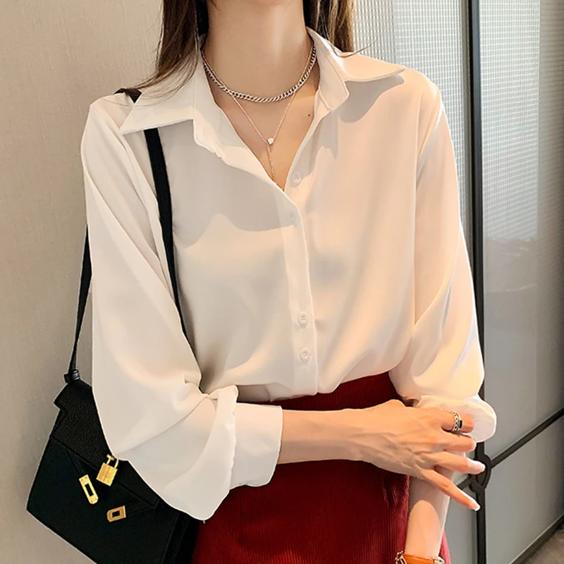 

Spring Autumn Casual Chiffon Shirt Women Office Lady Shirts Fashion Female Long Sleeve Loose Solid Blouse Tops