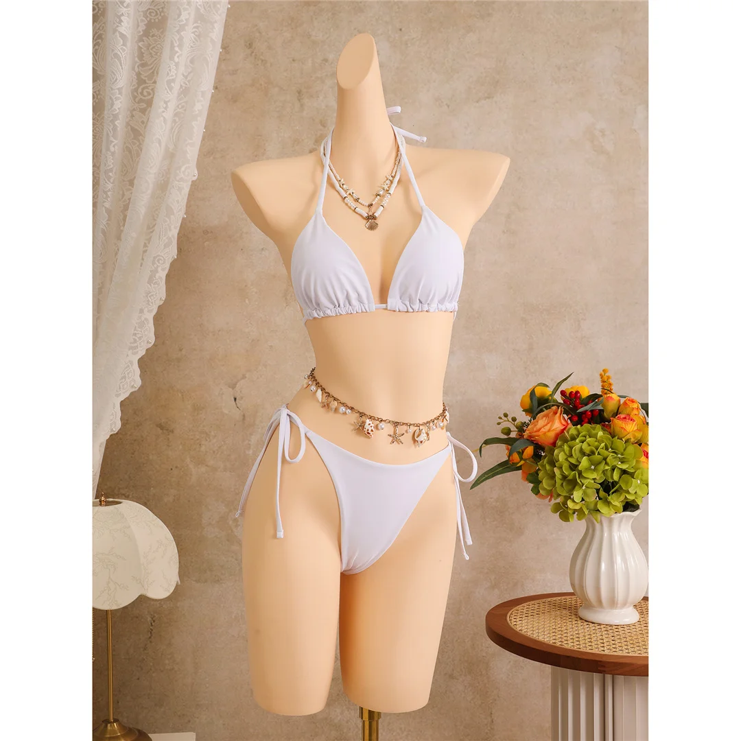 Mit Blumenmuster, Neckholder-Bikini, Damen-Badeanzug, dreiteiliges Bikini-Set, Badebekleidung, Badeanzug, Schwimmbekleidung V8204 – Detail 9
