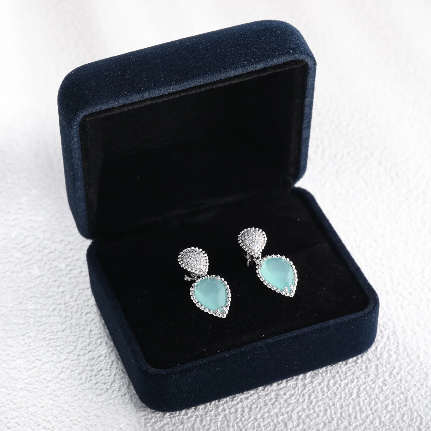 

APIR 925 Sterling Silver Blue-green Chalcedony Earrings for Women D Color Moissanite Pendant Earrings Luxury Jewelry Customized