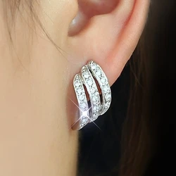 Simple Arc Curve Ins Niche Design Silver Color Claws Stud Earrings with Crystal CZ Stone Versatile Fashion Earring for Women