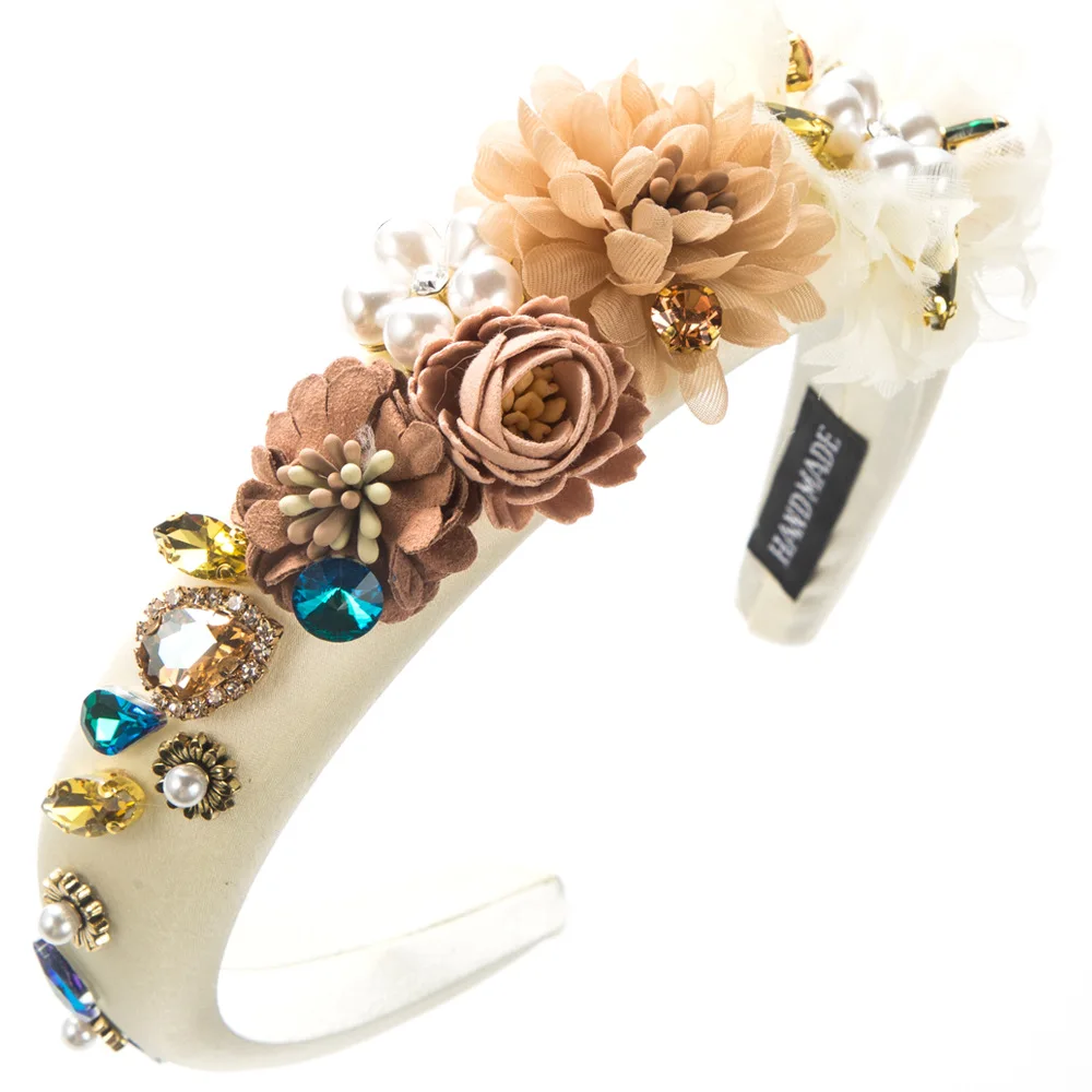 Diadema de temperamento Floral de estilo coreano para mujer, esponja con incrustaciones de vidrio, perla, flor, accesorios para el cabello de fiesta, nuevo