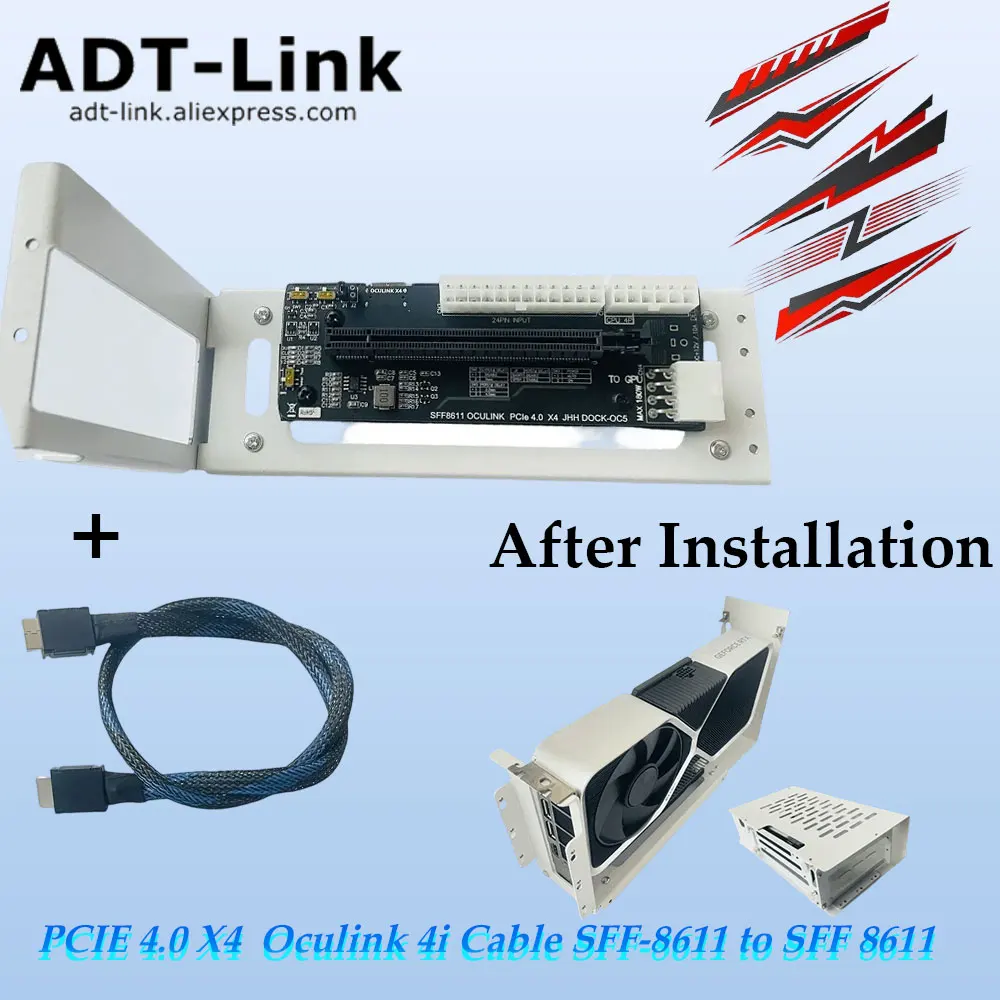 

ADT-Link PCIE 4.0 X4 Gen4 SFF8611 Oculink/M.2 NVMe Ноутбук eGPU Металлический корпус Внешняя видеокарта Док-станция для графического процессора Адаптер ATX GDP