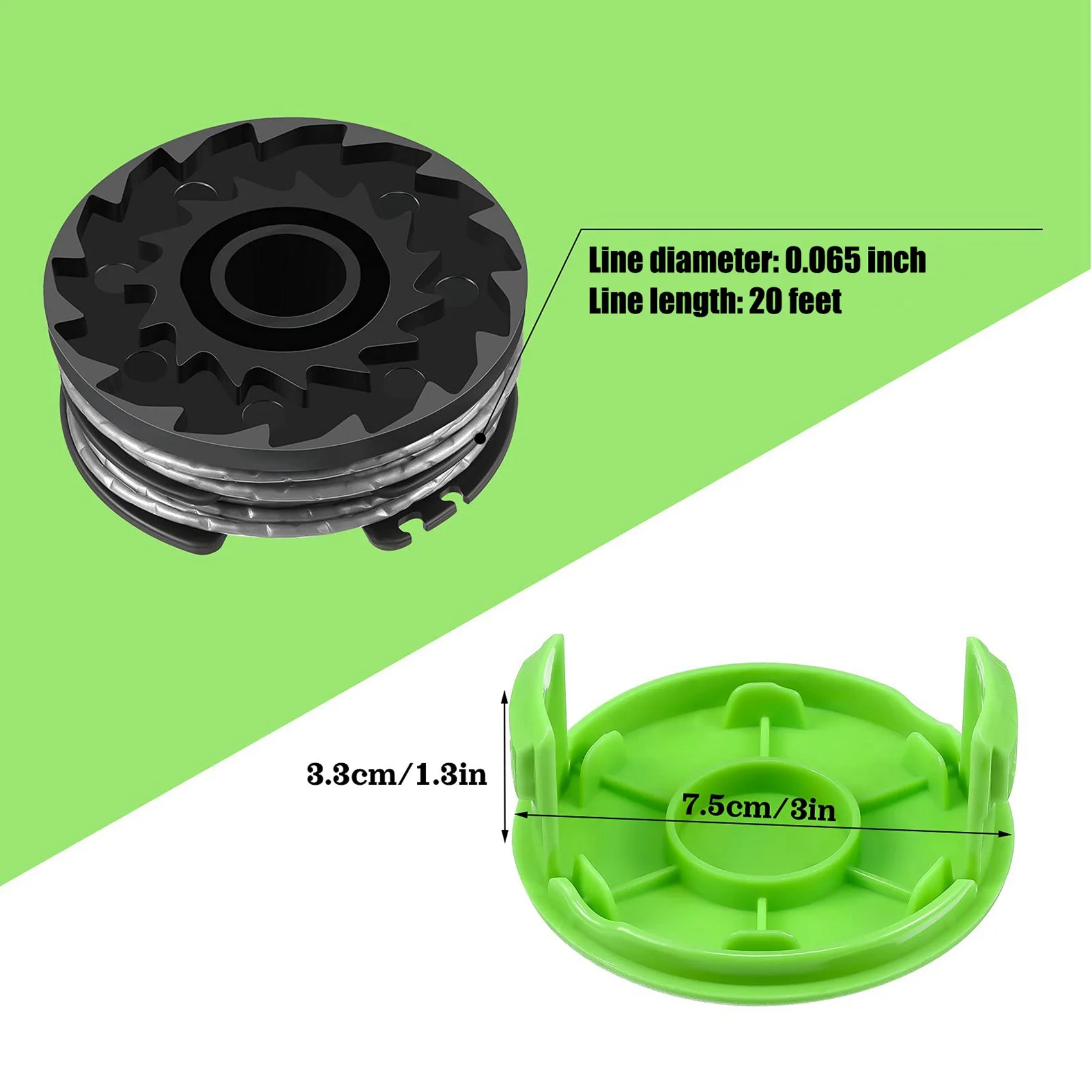 A93E-Weed Eater Dual Line String Trimmer Replacement Spool For Greenworks 2900719,20Ft 0.065Inch (8 Spool + 2 Cap)
