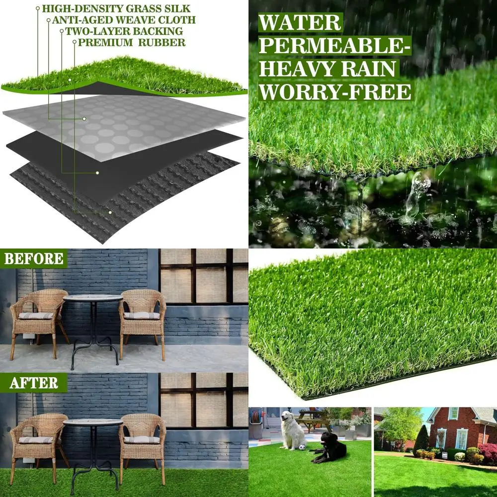 

15ft x 5ft Artificial Grass Mat with Drainage for Indoor and Outdoor Use, 1.38 Inch Thick, Suitable for Lawns, Gardens, Balconie